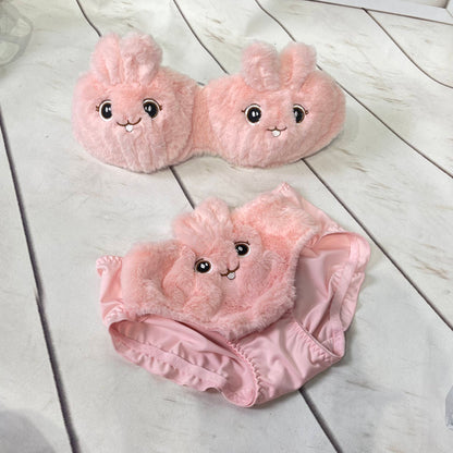 Luxurious Bunny Rabbit Plush Bra Set, Soft Fur Bra and Panties, Seductive Women's Lingerie Underwear brief