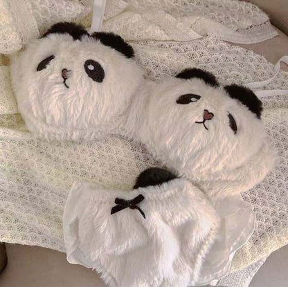 Luxurious Panda Plush Bra Set, Soft Fur Bra and Panties, Seductive Women's Lingerie Underwear brief