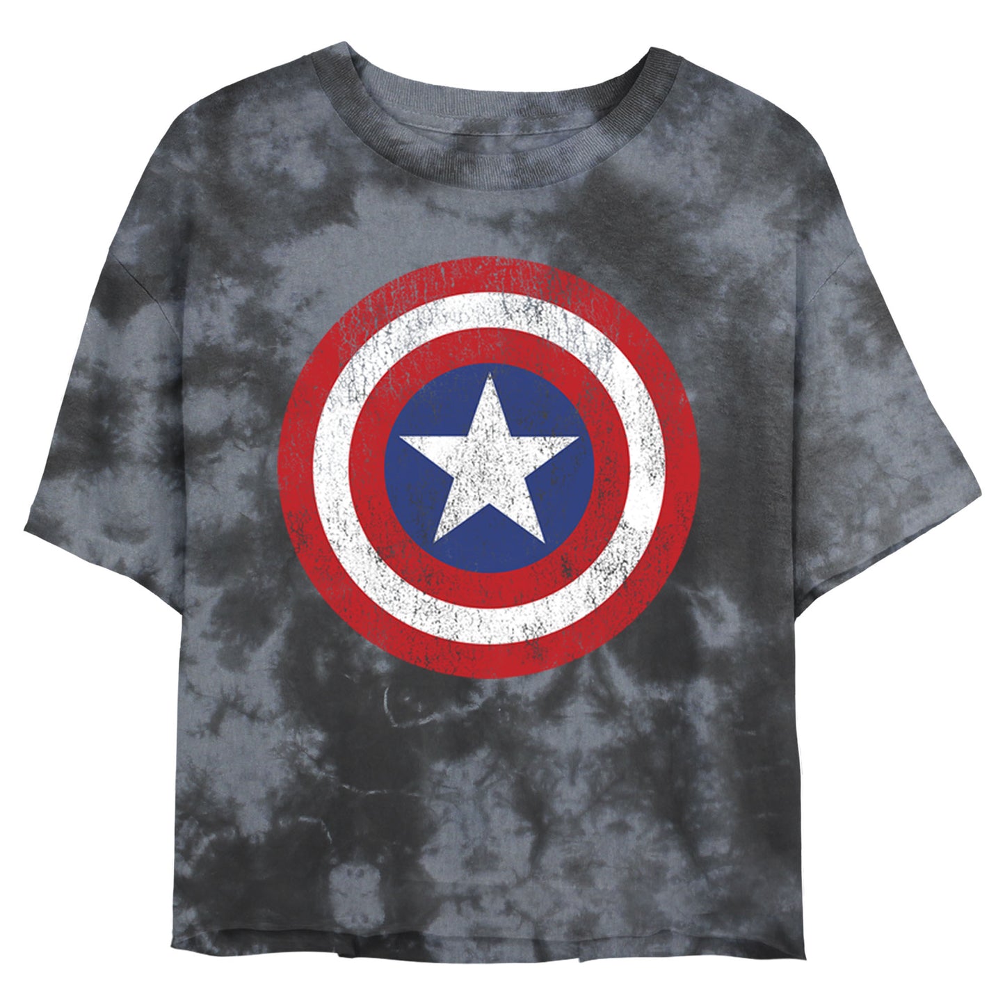 Junior's Marvel Distressed Shield Bombard Tie-Dye T-Shirt