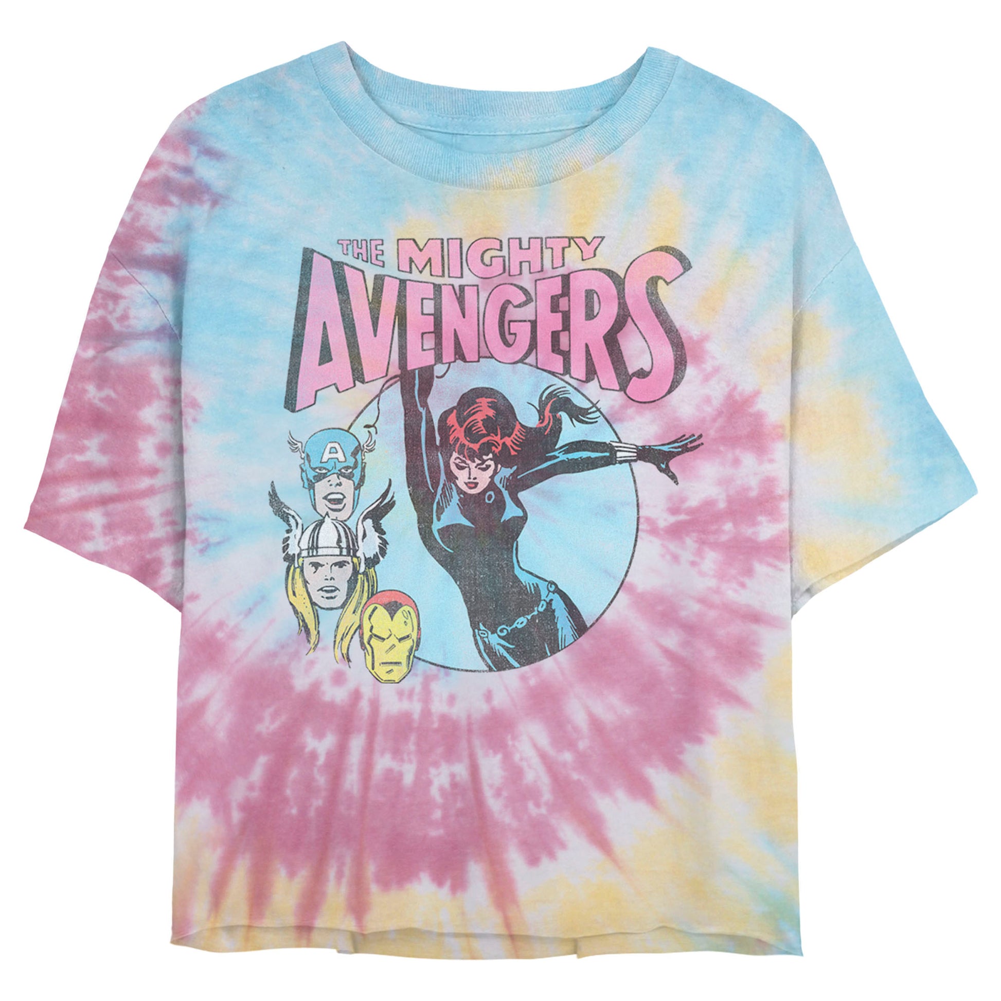 Junior's Marvel Retro Avengers Tie-Dye Swirl T-Shirt