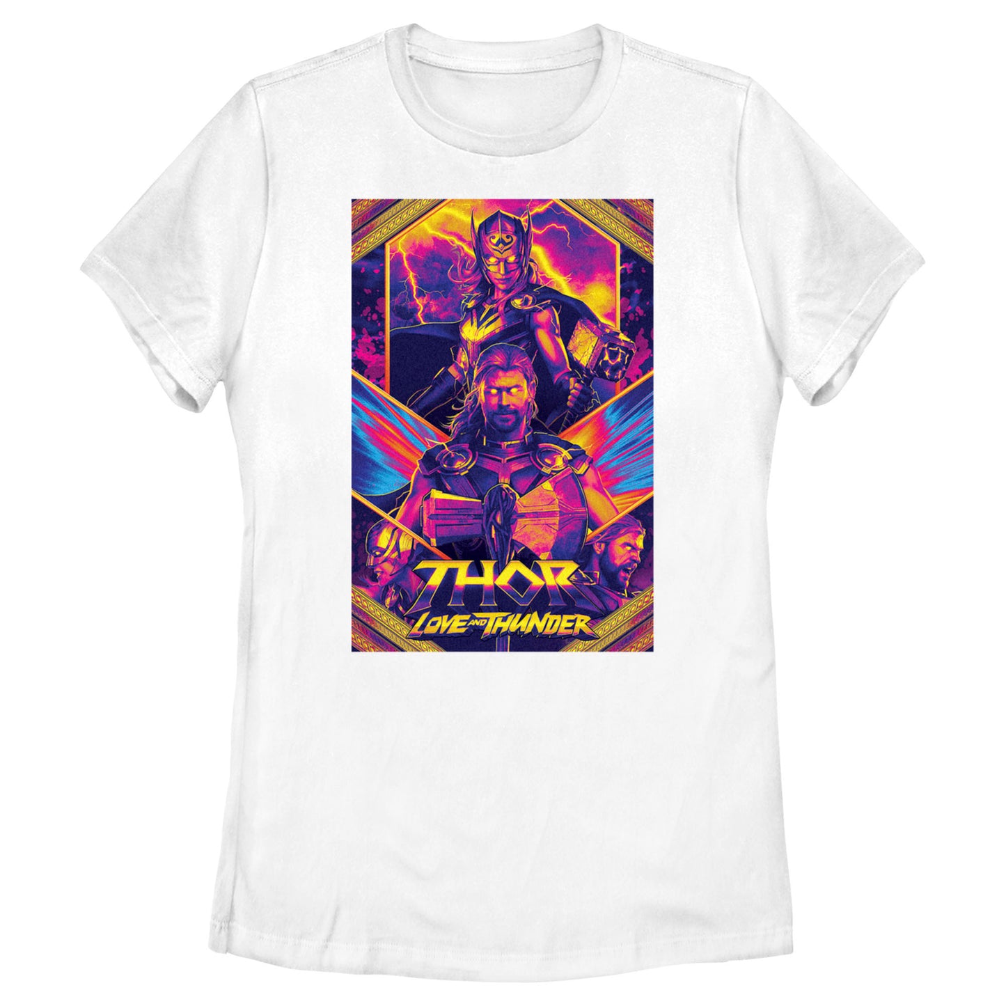 Women's Marvel Thor Love and Thunder Neon Poster T-Shirt