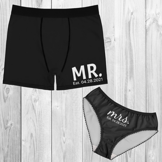 Mr Mrs Personalized Underwear Set, Custom Bridal Underwear, Gift For Bride Groom, Anniversary Underwear Set, newly Wedding Underwear