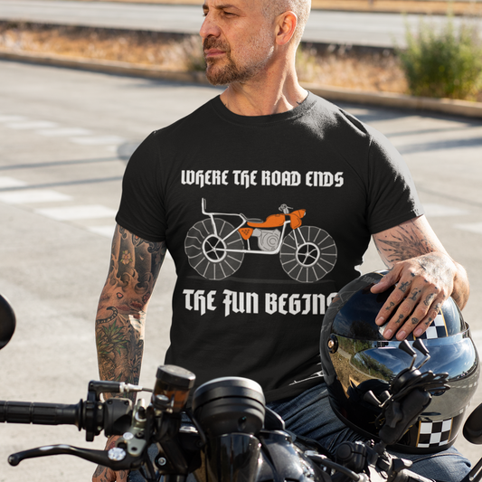 Where The Road Ends The Fun Begins Biker Unisex T shirt, Gift Idea for Biker, Vintage Motorcycle Tee, Motorcycle Lover Gifts For Dad