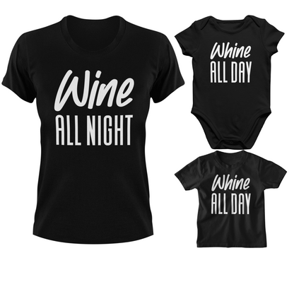 Wine All Night Whine All Day Mom And Baby Matching Shirts Bodysuit, Mommy Daughter Son Matching Tshirt, Mother’s Day Gift, Baby Shower Gift