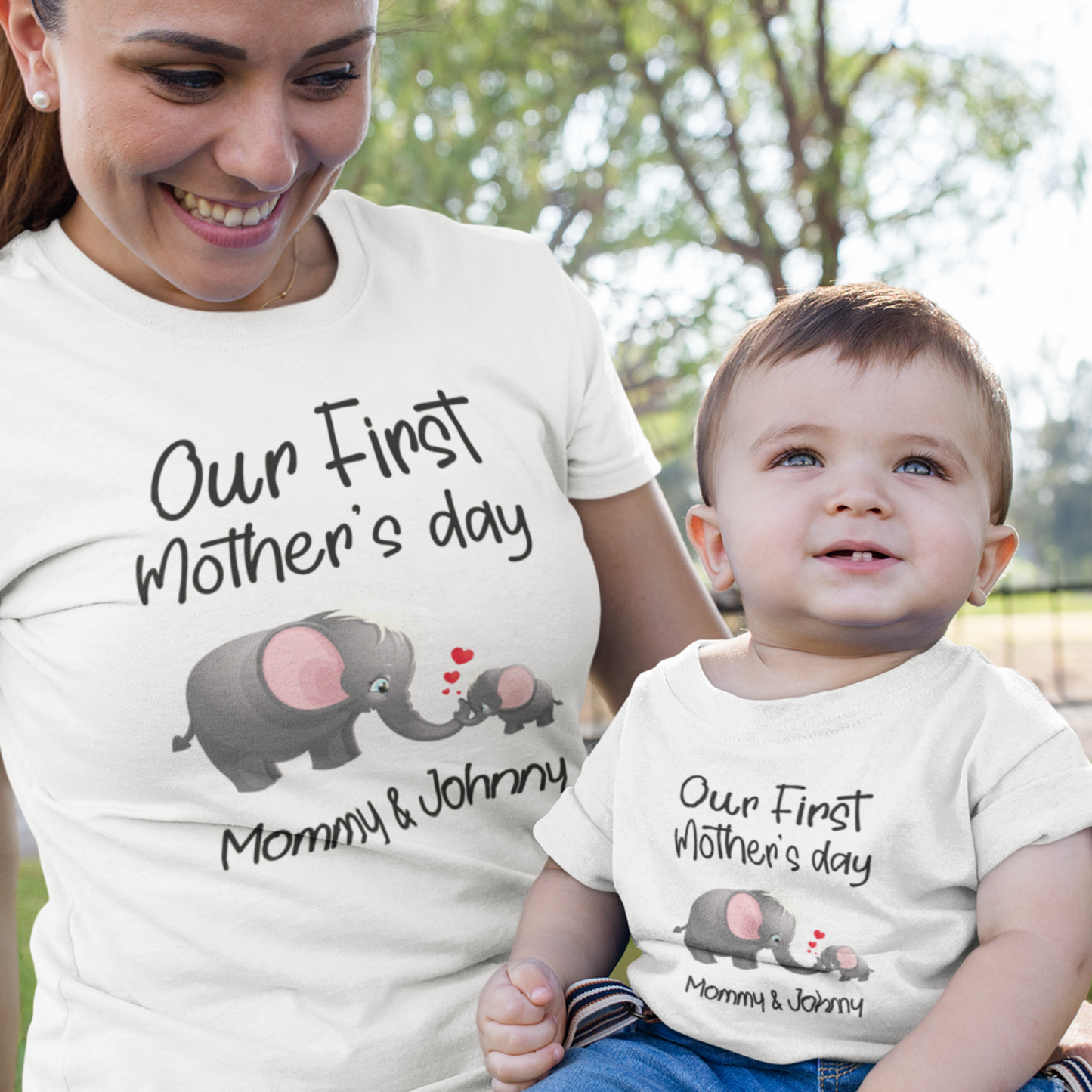 First Mother's Day Mom & Baby Shirts, Personalized Matching Tshirt And Infant Organic Onesies, Our First Mothers Day Matching Customized Shirt Gift