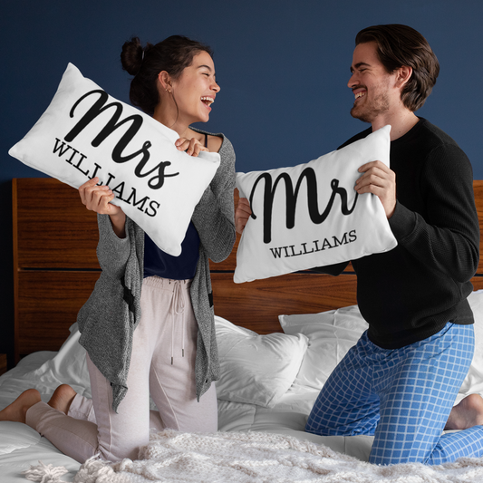 Mr and Mrs Pillows Case Wedding Anniversary Engagement Gift Personalized Bedroom Bridal Shower Gift Personalized Pillow Case Family Name