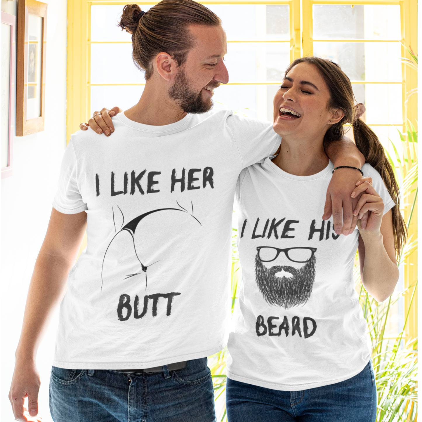 I Like His Beard I Like Her Butt White Shirt, Funny Couple Shirt, Matching Shirt, Honeymoon Wedding Anniversary Husband and Wife Gift Shirt