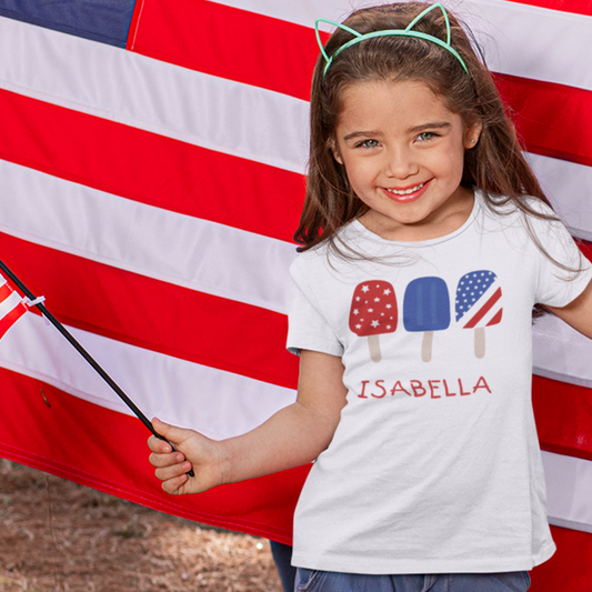 4 de julio nombre personalizado camisa para niños, paletas personalizadas 4 de julio camisa, camisa patriótica personalizada para niños, camisa de verano para niños y niñas