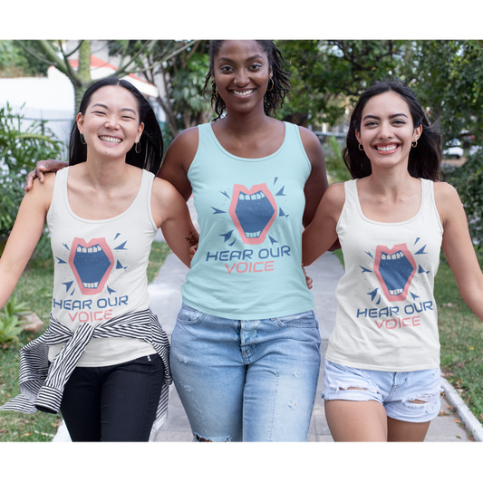 Hear Our Voice Women Premium Tank Top, tanque feminista, tanque de mujer, camiseta de poder de niña, tanque inspirador de igualdad de derechos, camisa feminista