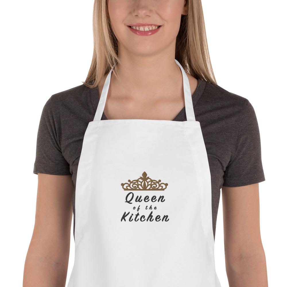 Queen Of The Kitchen Embroidered Women Apron, Mothers Day Gift, Gift For Her, Wife Gift Apron, Bakery Apron, Kitchen Chef Gift