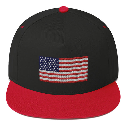 USA Flag Embroidered Flat Bill Cap