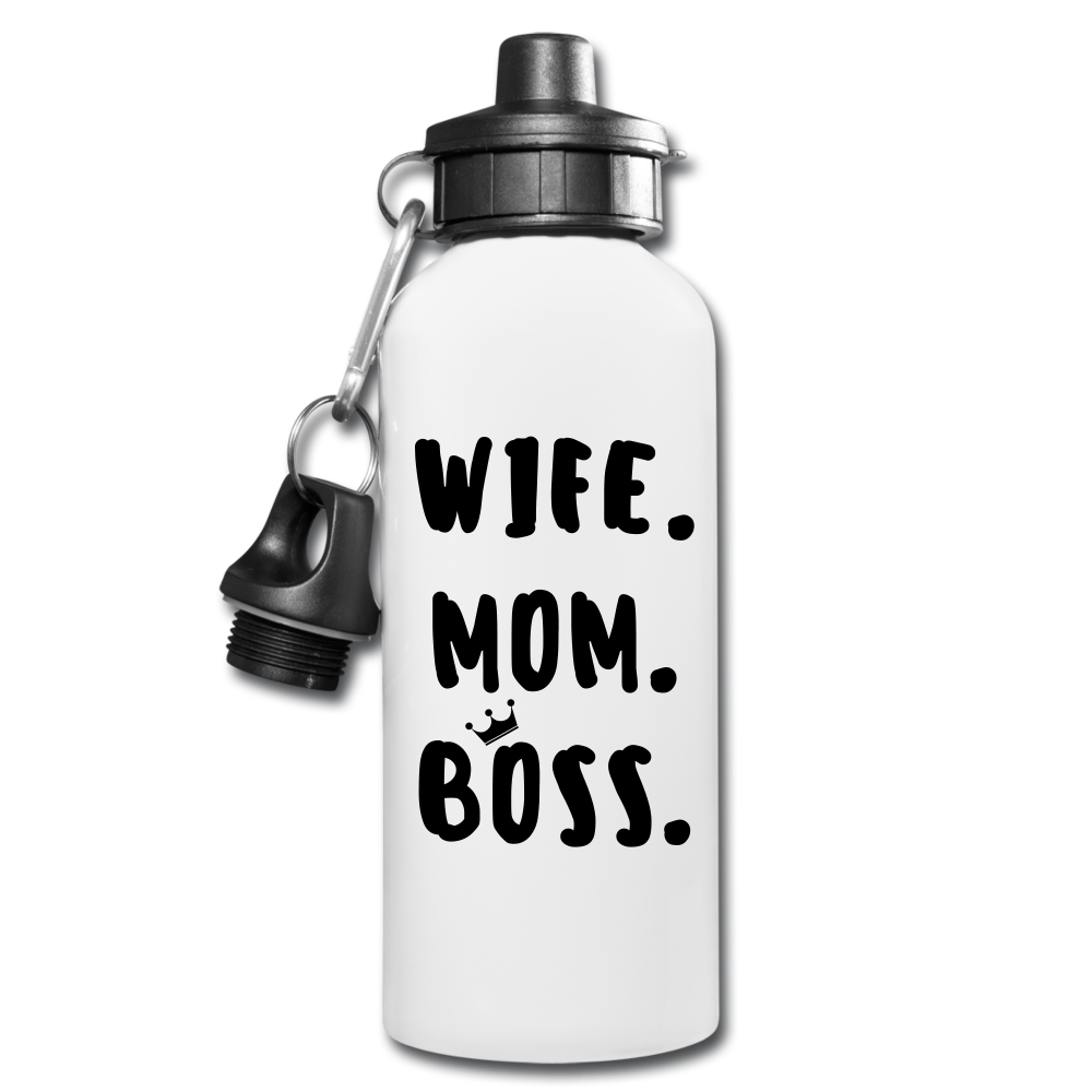 Wife Mom Boss Water Bottle - white
