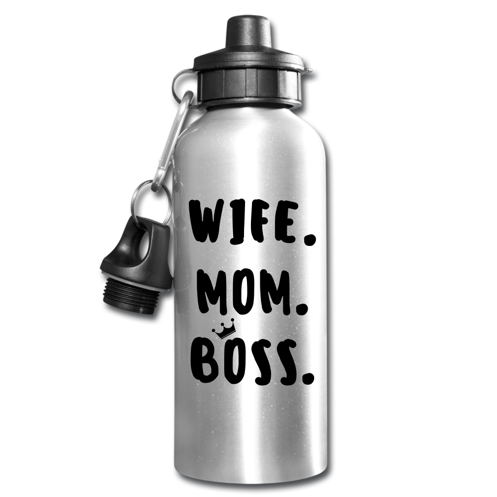 Wife Mom Boss Water Bottle - silver