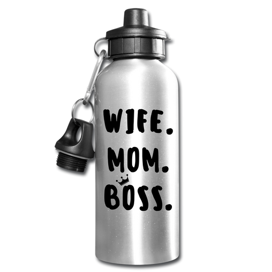 Wife Mom Boss Water Bottle - silver
