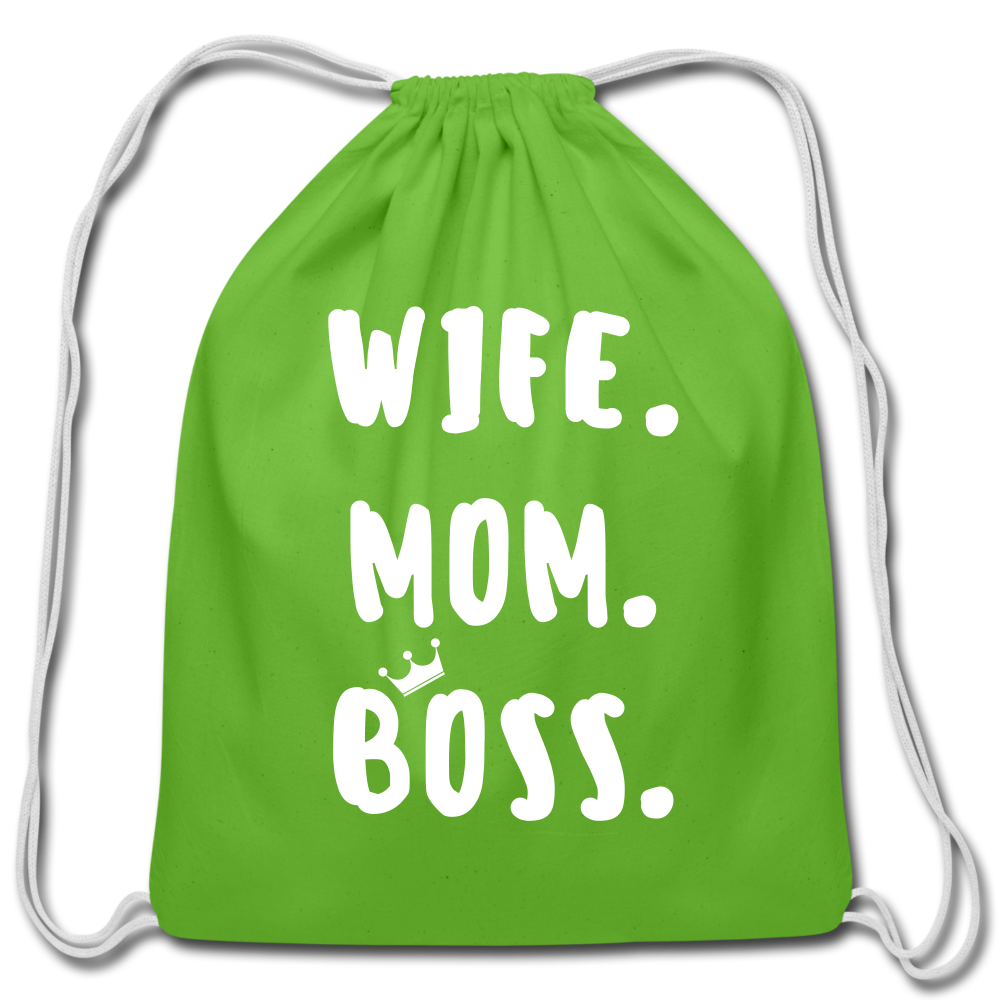 Wife Mom Boss Cotton Drawstring Bag - clover