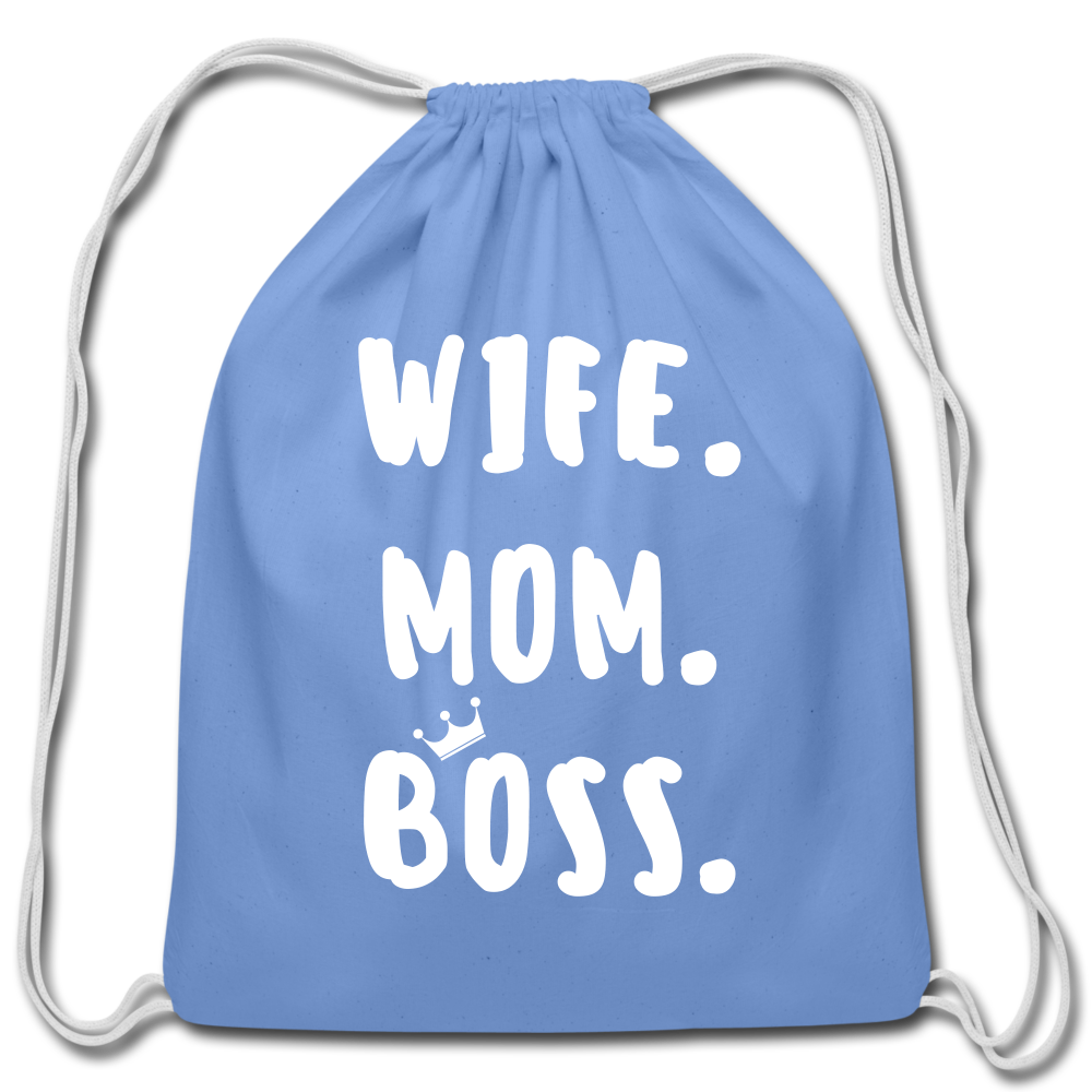 Wife Mom Boss Cotton Drawstring Bag - carolina blue