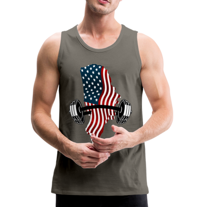 American Flag Dumbbells - Men’s Premium Top Tank - asphalt gray