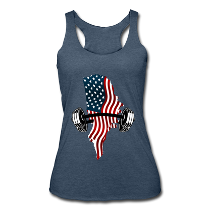 American Flag Dumbbells - Women’s Racerback Tank - heather navy