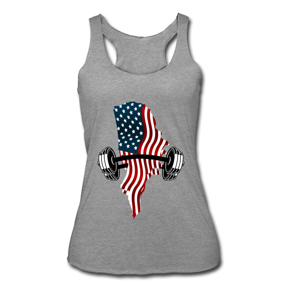 American Flag Dumbbells - Women’s Racerback Tank - heather gray