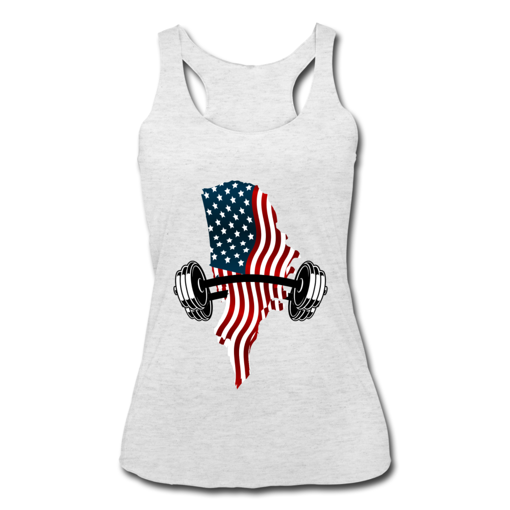 American Flag Dumbbells - Women’s Racerback Tank - heather white