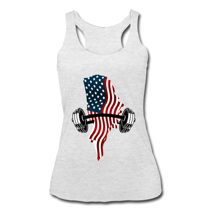 American Flag Dumbbells - Women’s Racerback Tank - heather white