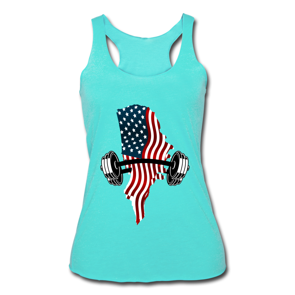 American Flag Dumbbells - Women’s Racerback Tank - turquoise