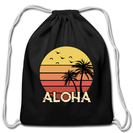 ALOHA Beach - Cotton Drawstring Bag - black