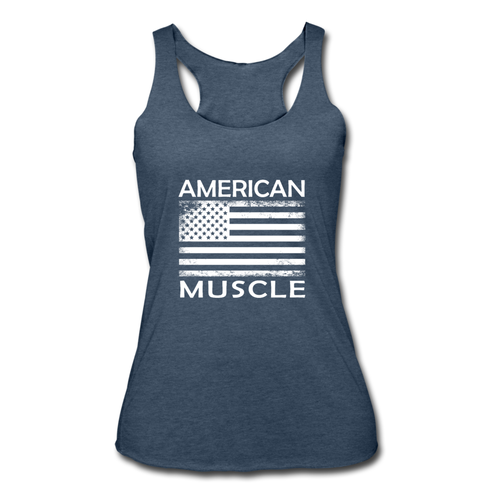 American Muscle Flag - Women’s Tri-Blend Racerback Tank - heather navy