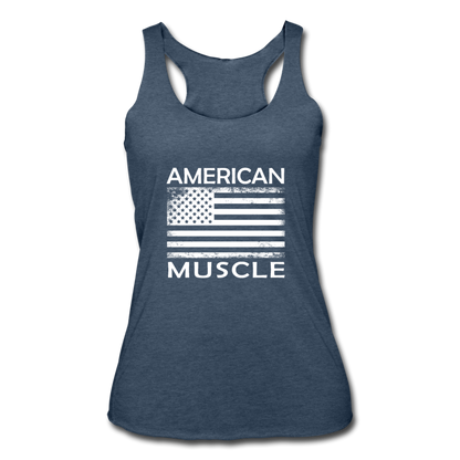 American Muscle Flag - Women’s Tri-Blend Racerback Tank - heather navy