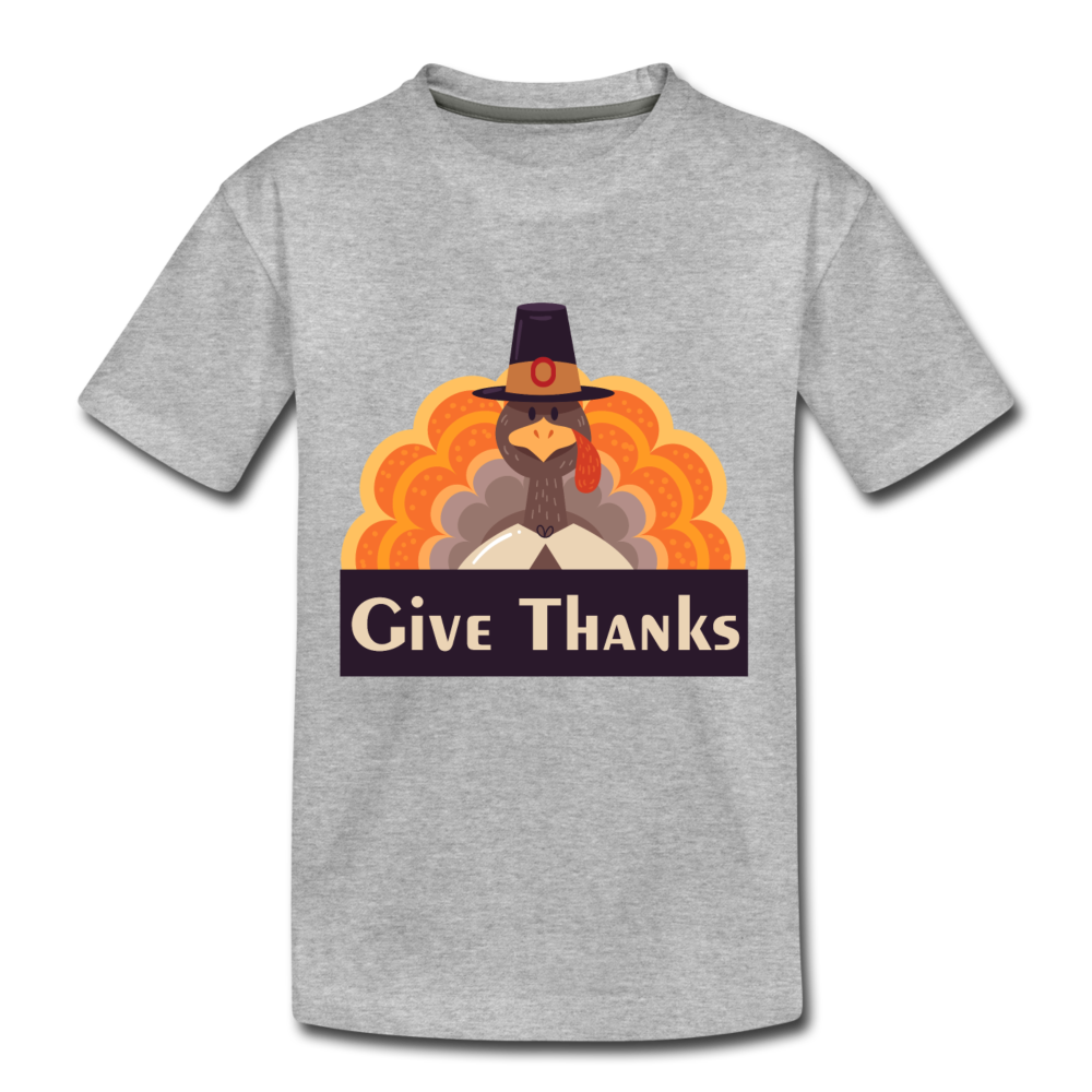 Give Thanks (ThanksGiving Turkey) - Kids' Premium T-Shirt - heather gray