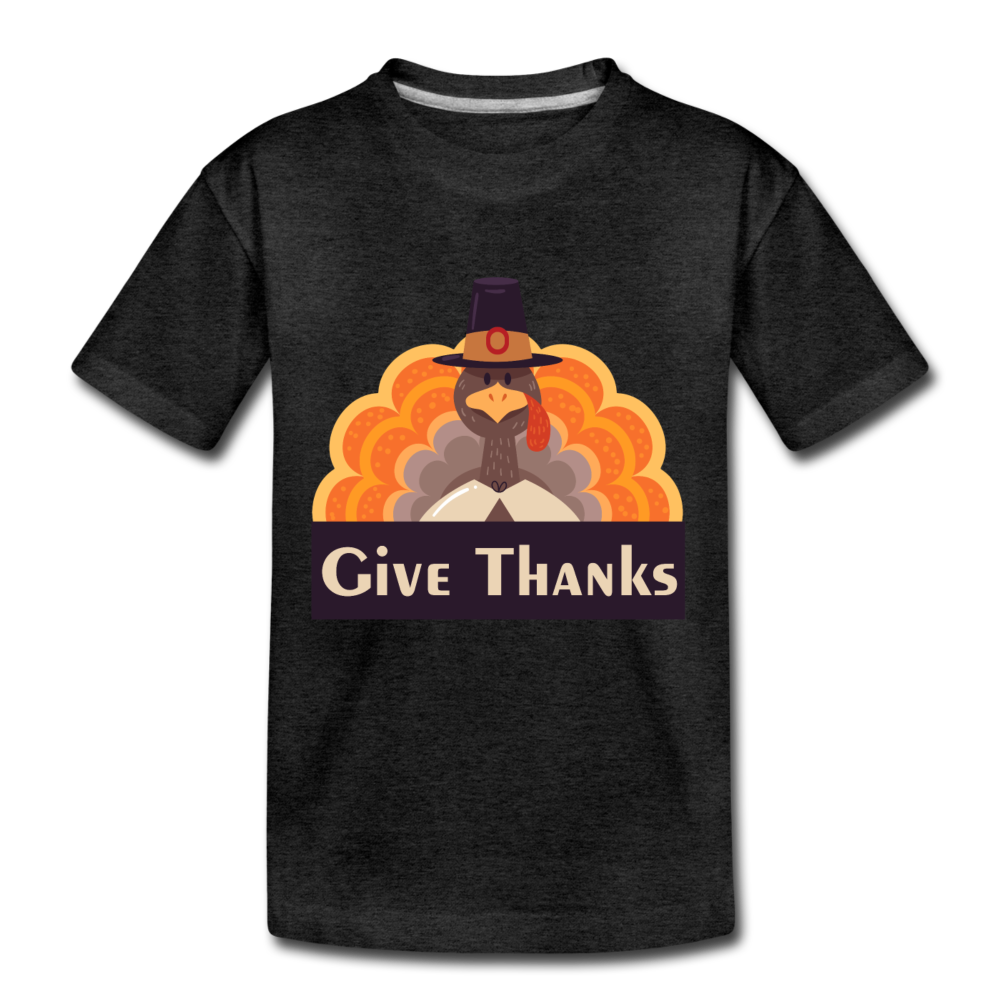 Give Thanks (ThanksGiving Turkey) - Kids' Premium T-Shirt - charcoal gray