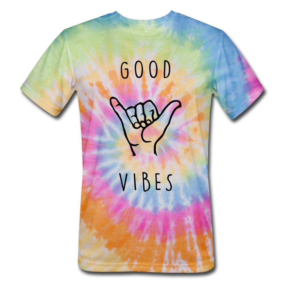 Good Vibes - Unisex Tie Dye T-Shirt - rainbow