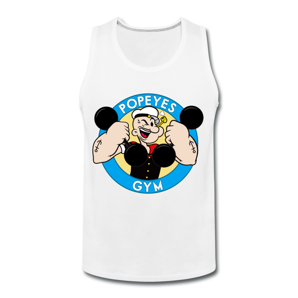 Popeyes Funny Gym Shirt, Workout Fitness Shirt, Motivational Tank Top, Must have Gym Tank Top, Inspirational Workout Tank Top - white
