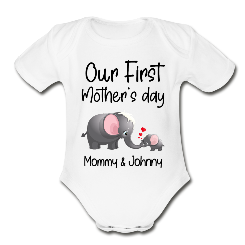 Our First Mothers Day - Organic Short Sleeve Baby Bodysuit - white