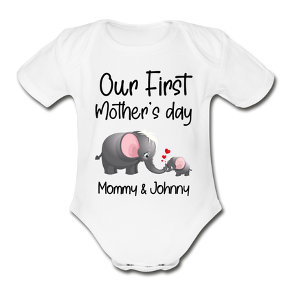Our First Mothers Day - Organic Short Sleeve Baby Bodysuit - white