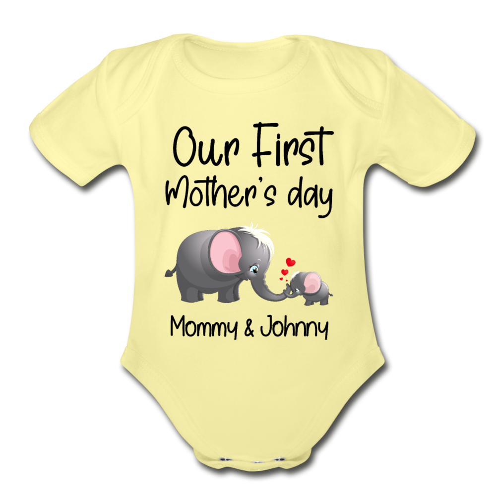 Our First Mothers Day - Organic Short Sleeve Baby Bodysuit - washed yellow