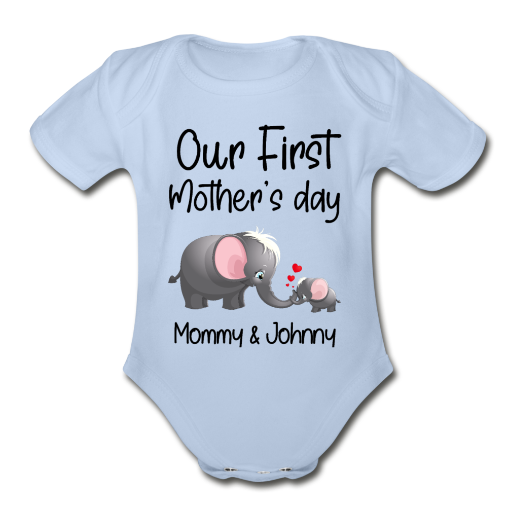Our First Mothers Day - Organic Short Sleeve Baby Bodysuit - sky