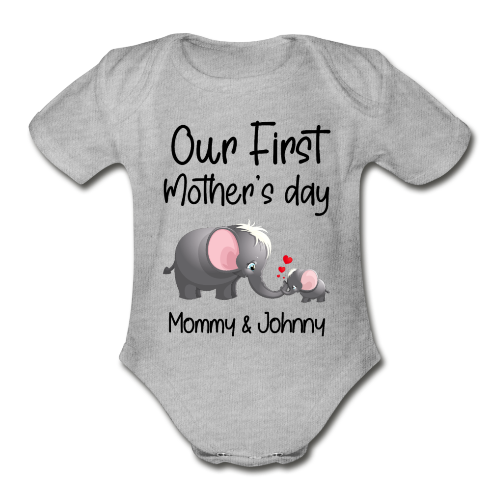 Our First Mothers Day - Organic Short Sleeve Baby Bodysuit - heather gray
