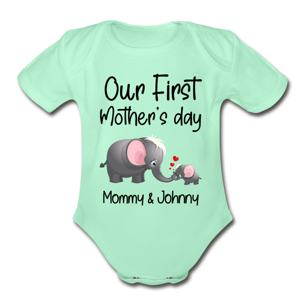 Our First Mothers Day - Organic Short Sleeve Baby Bodysuit - light mint