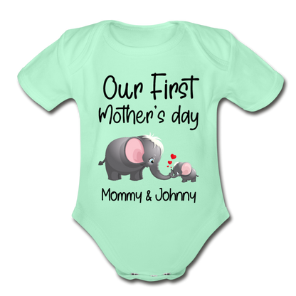 Our First Mothers Day - Organic Short Sleeve Baby Bodysuit - light mint
