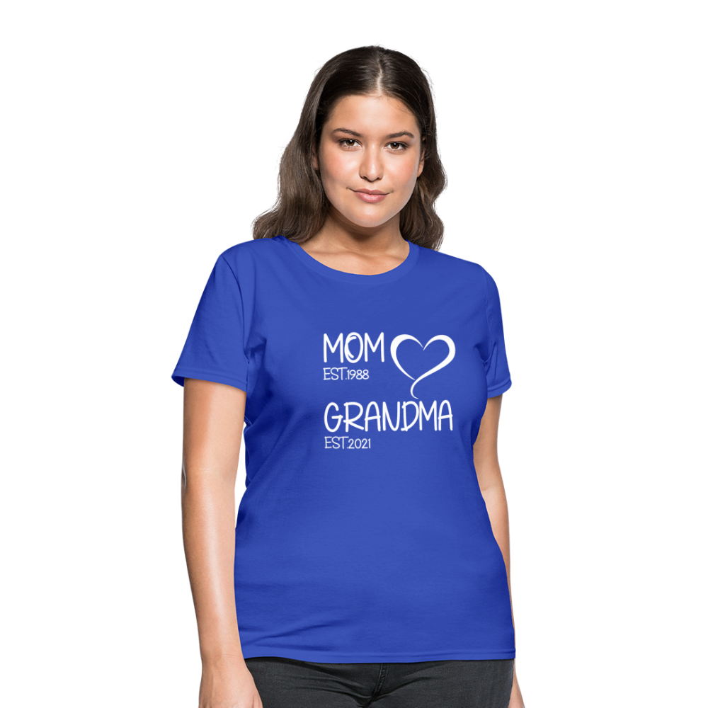 mom grandma Women's T-Shirt White text - royal blue
