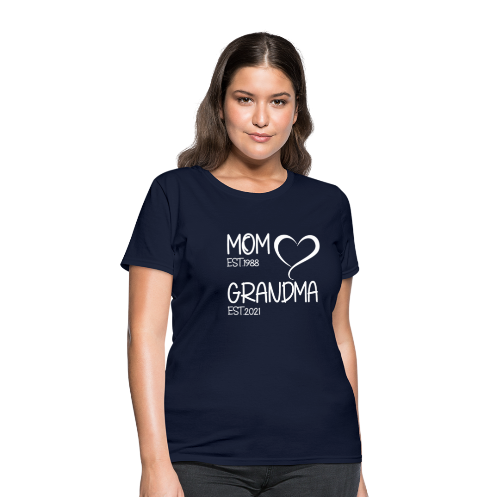 mom grandma Women's T-Shirt White text - navy