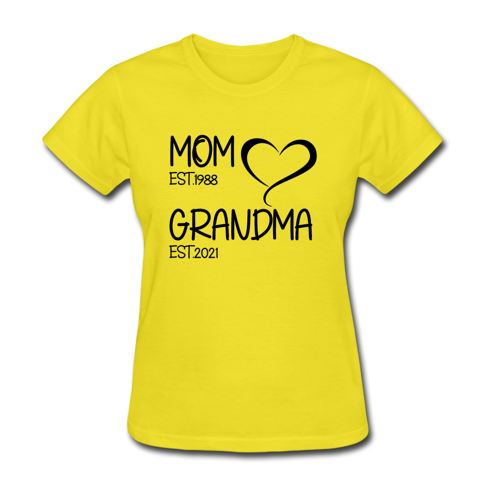 MOM GRANDMA Women's T-Shirt BLACK TEXT - yellow