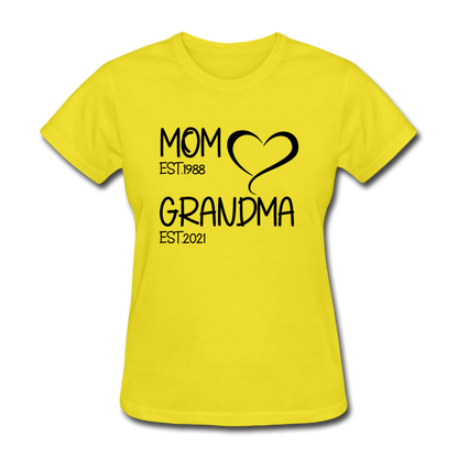 MOM GRANDMA Women's T-Shirt BLACK TEXT - yellow