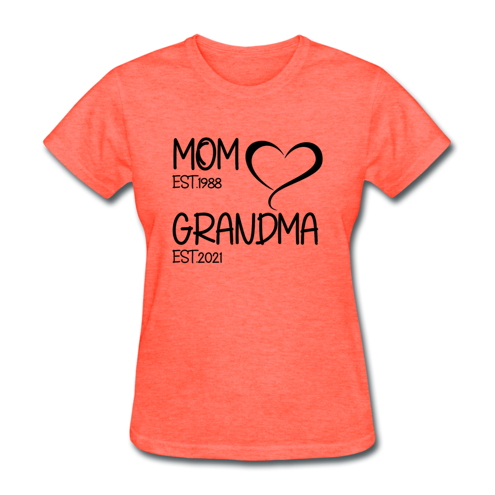 MOM GRANDMA Women's T-Shirt BLACK TEXT - heather coral