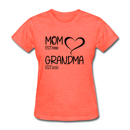 MOM GRANDMA Women's T-Shirt BLACK TEXT - heather coral