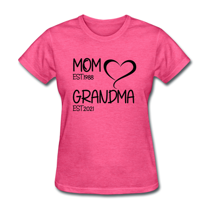 MOM GRANDMA Women's T-Shirt BLACK TEXT - heather pink
