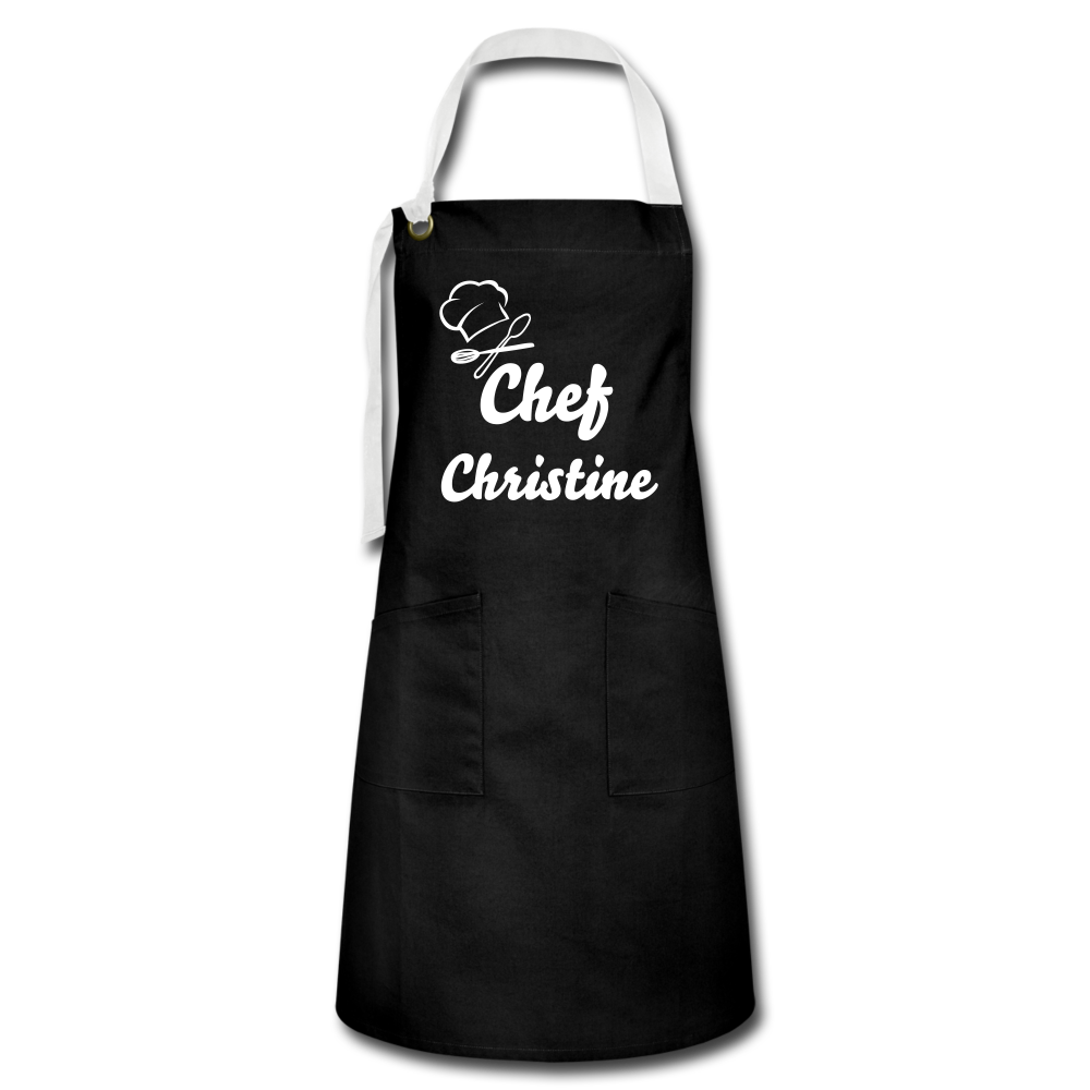 Personalized Apron With Chef Add Any Name, Custom Kitchen Apron, Gift for Mom, Husband Dad Birthday Grill Gift, Her kitchen Baking Gift - black/white