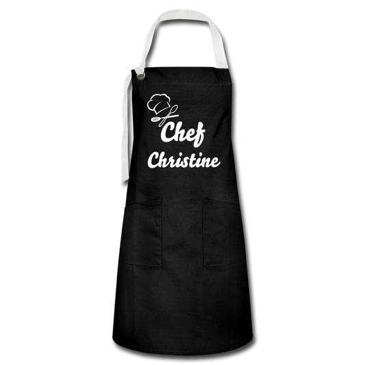 Personalized Apron With Chef Add Any Name, Custom Kitchen Apron, Gift for Mom, Husband Dad Birthday Grill Gift, Her kitchen Baking Gift - black/white