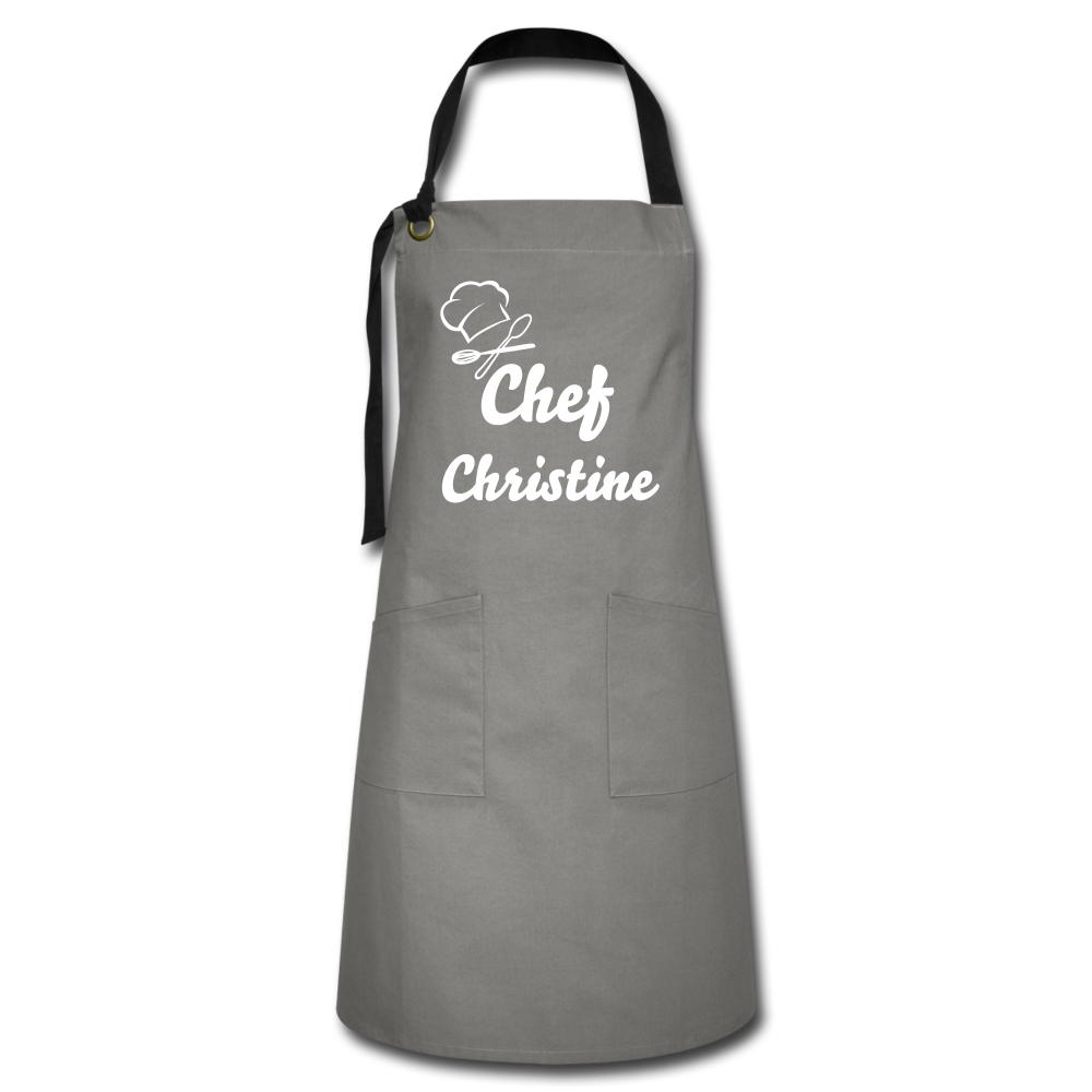 Personalized Apron With Chef Add Any Name, Custom Kitchen Apron, Gift for Mom, Husband Dad Birthday Grill Gift, Her kitchen Baking Gift - gray/black
